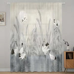 rideau imprimé oiseaux épis blé moderne transparent blanc gris fixations polyester large choix dimensions