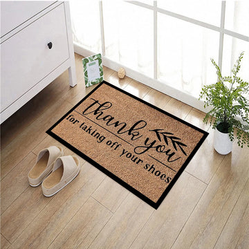 tapis d'entrée antidérapant marron lettres blanches feuilles vertes résistant bactéries moderne extérieur sol porte
