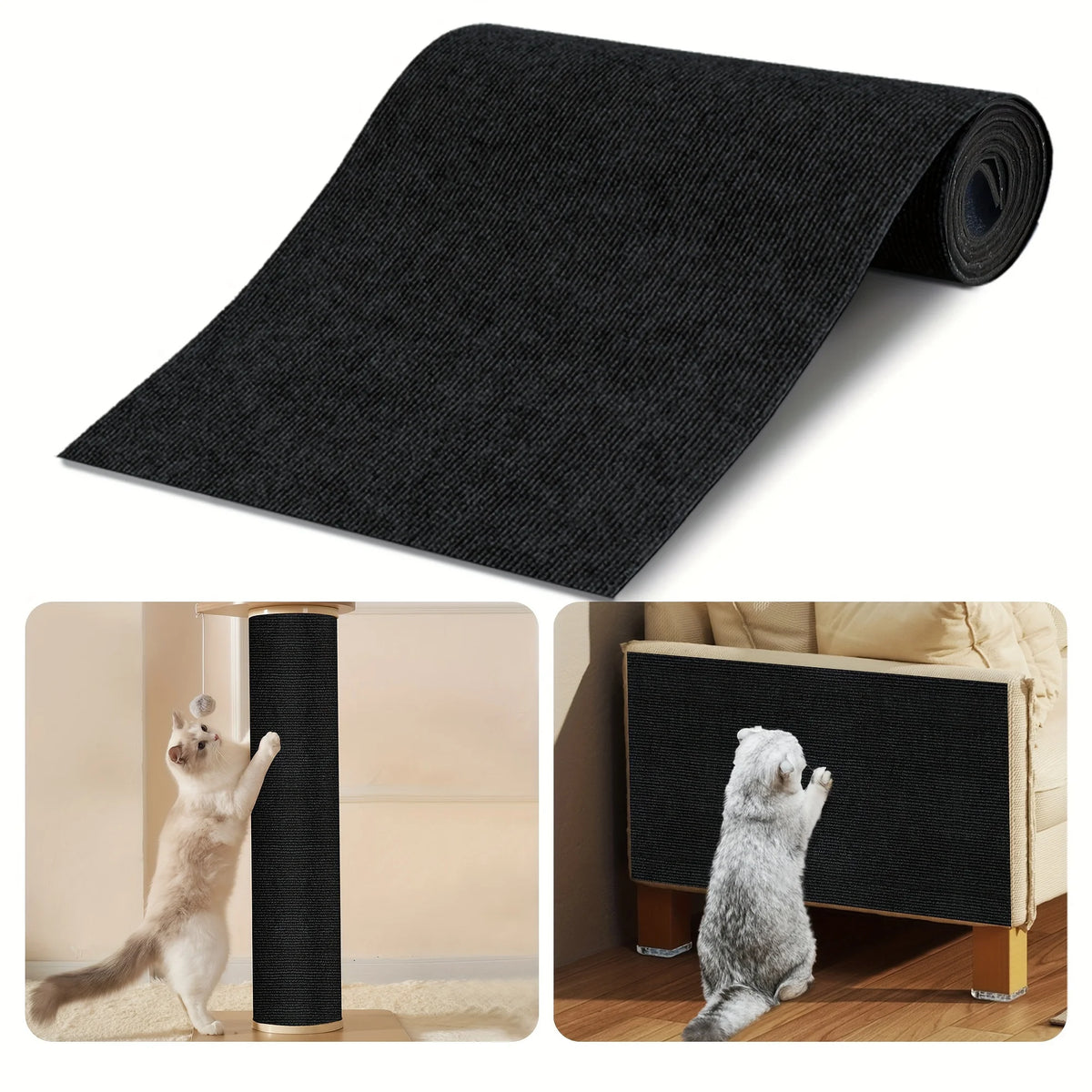 tapis grattage chat noir adhésif moderne 30x100cm tissu texture polyester