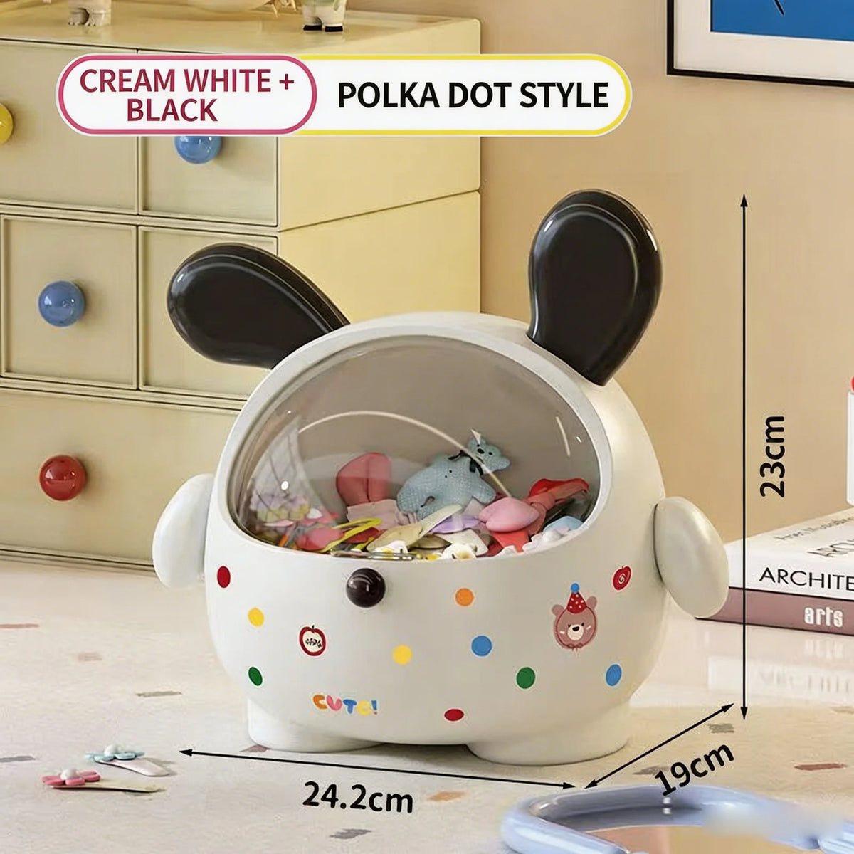 boîte bijoux animée rose blanc noir enfantine couvercle points colorés visage