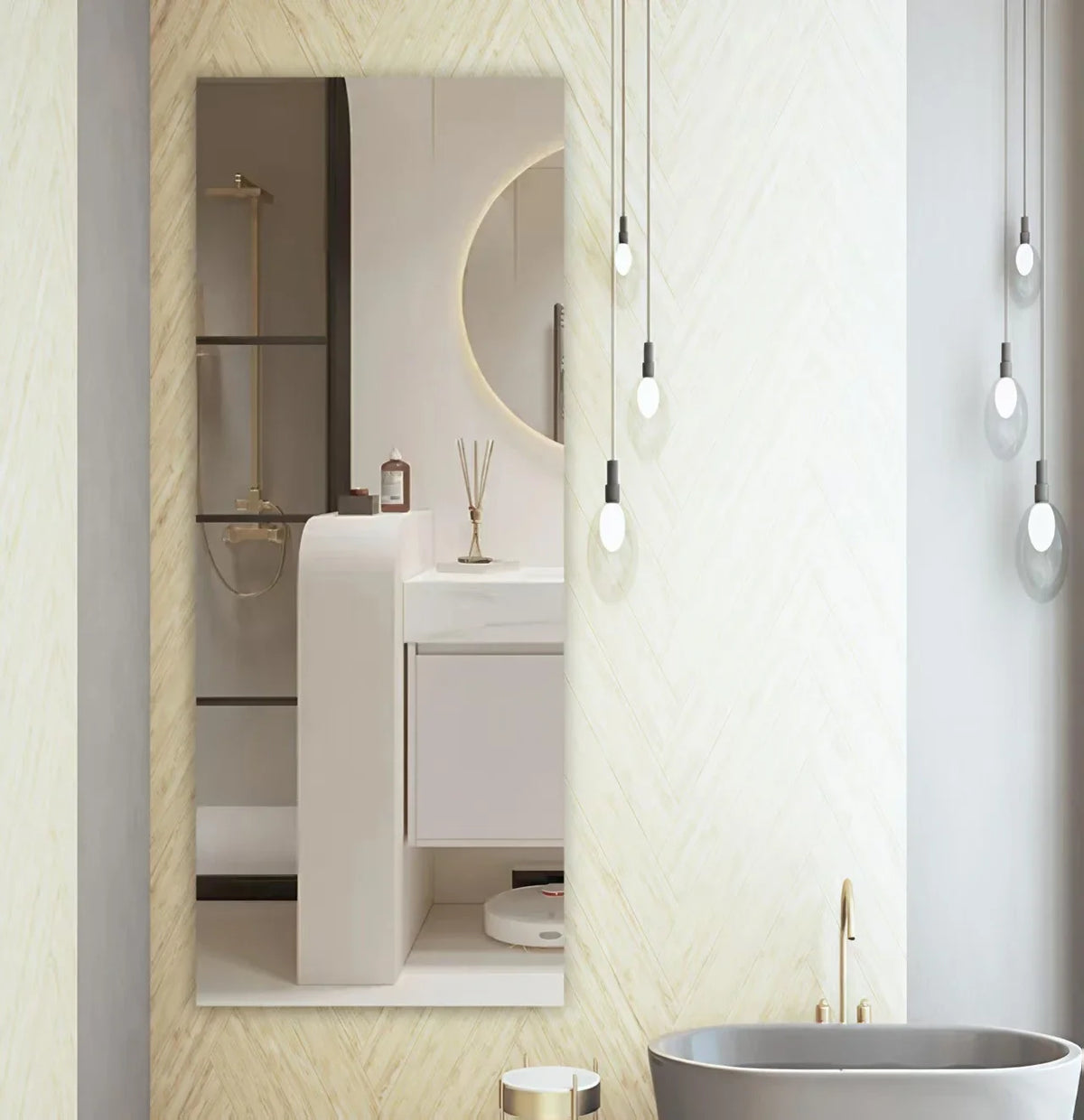 miroir mural adhésif blanc moderne 40x122cm amovible décoration intérieure salon bain