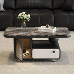 table basse moderne marbre noir tiroir roulette salon minimaliste italien