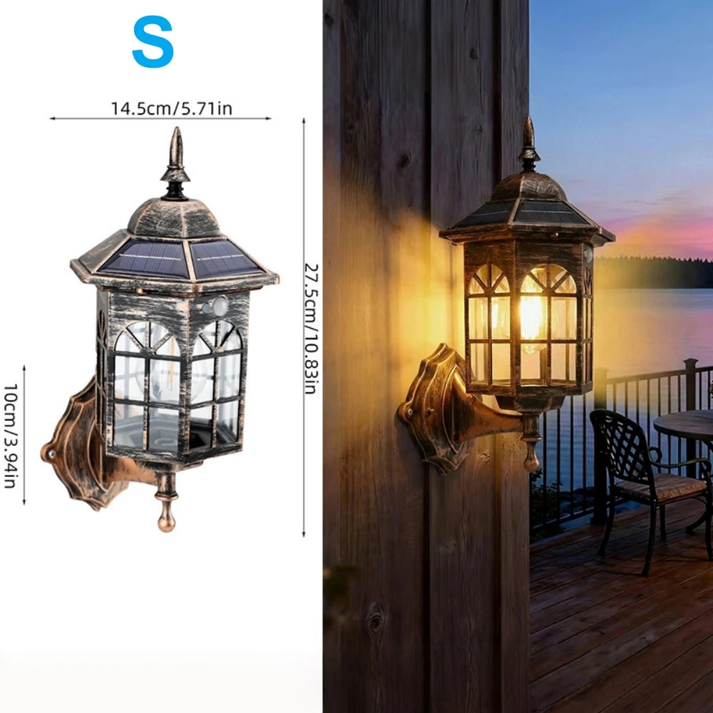 lampe solaire murale classique transparente motifs géométriques détection mouvement noir bronze