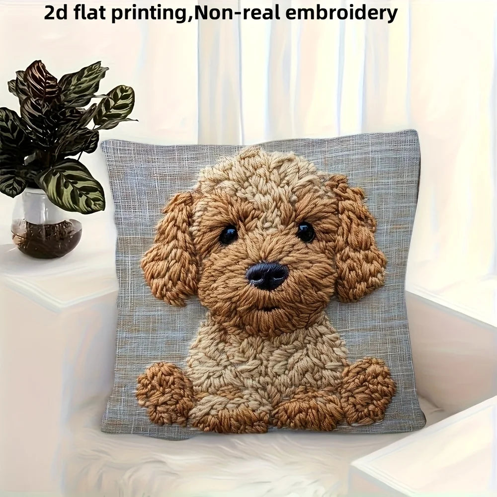 housse coussin chien cartoon beige marron polyester carré lit canapé décoration maison