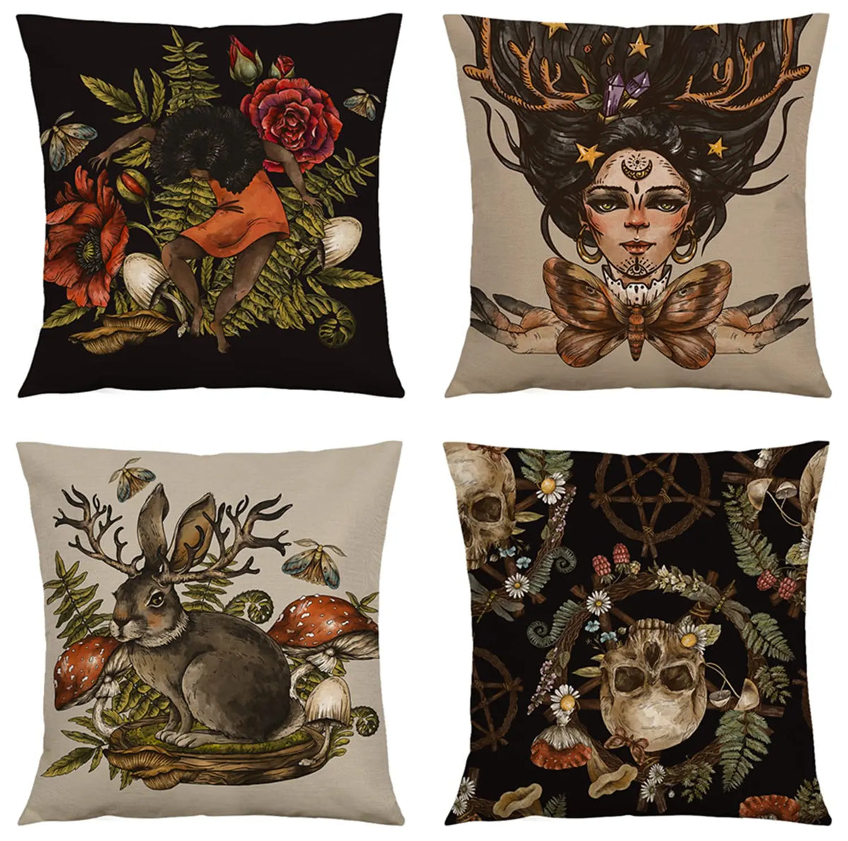 taies d'oreiller lin motif floral animaux vintage non toxique respectueux environnement 45cmx45cm