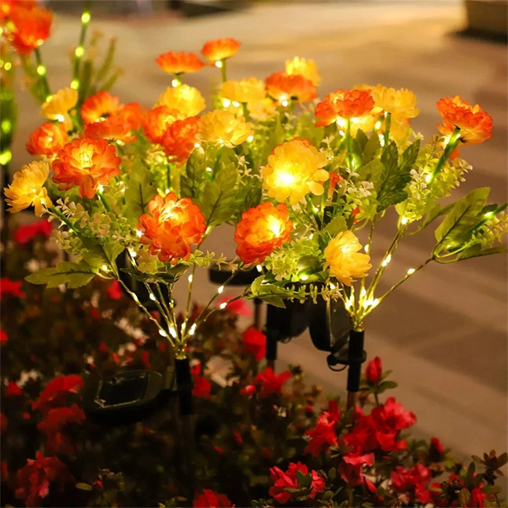 bouquet artificiel lumineux fleurs feuilles vertes moderne rouge rose jaune blancextérieur décoration jardin patio
