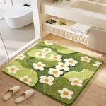 tapis bain microfibre carré motif fleurs moderne doux absorbant salle bain vert blanc