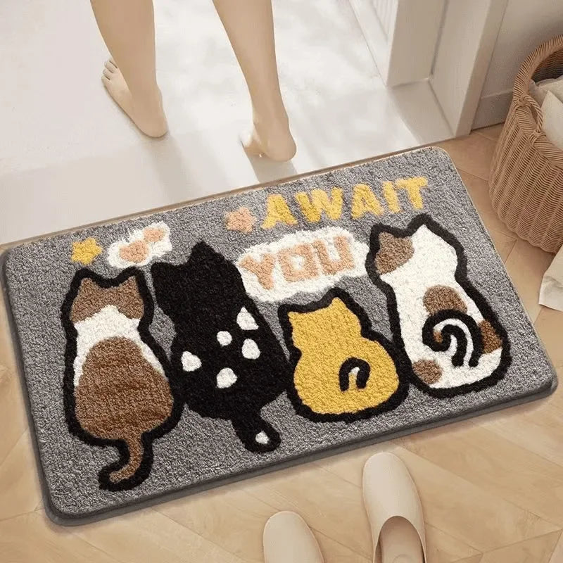 tapis sol décoratif mignon motif cartoon animaux fleurs doux absorbant salle bain maison