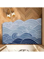 tapis moderne bleu blanc anti dérapant extérieur porche chambre ondulé polyester confortable