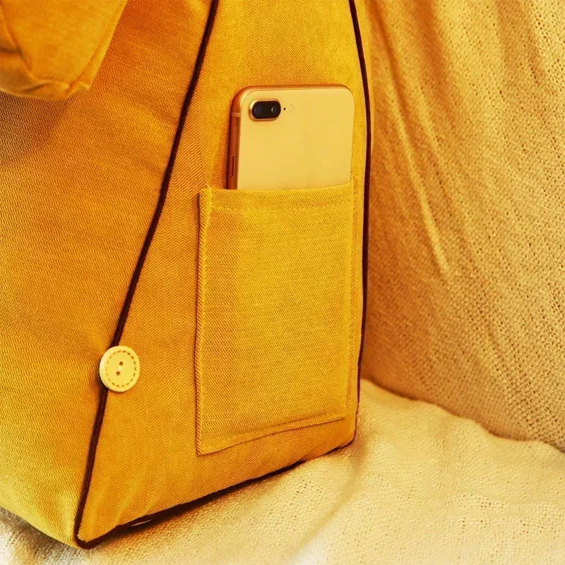 coussin multifonctionnel velours uni jaune bleu marine gris moderne amovible poche smartphone 45x20cm