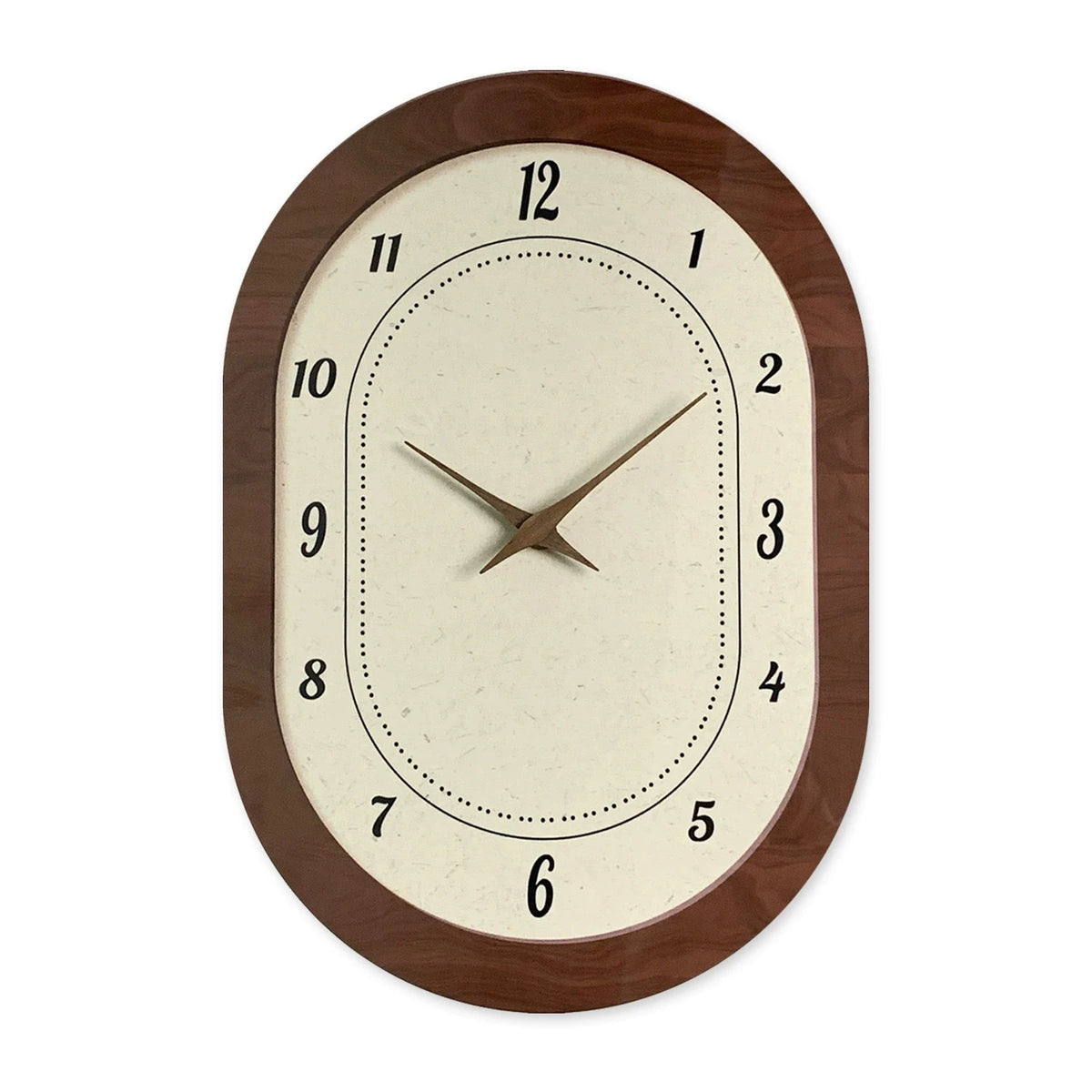 horloge murale bois marron aiguilles noires numeros blancs texture grunge moderne fixations quartz
