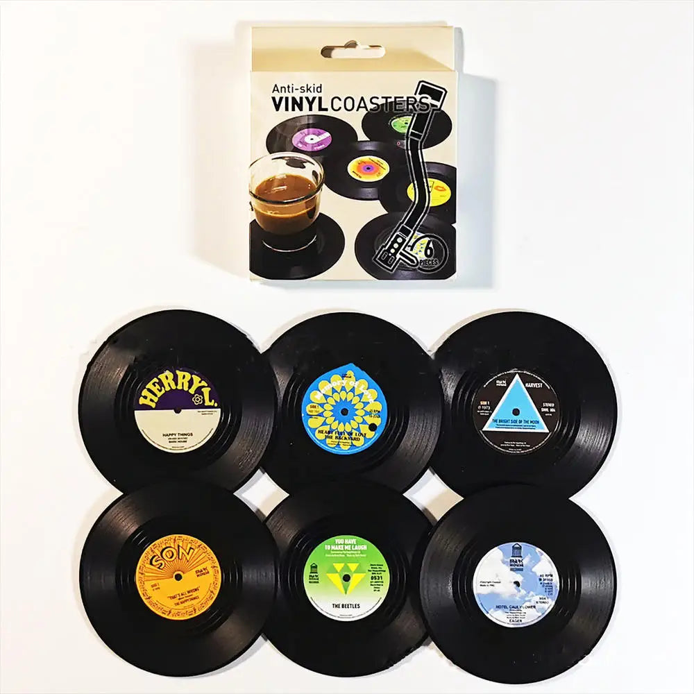 coasters vintage noir étiquettes disques vinyle respectueux environnement pack 12pcs opaques sans holder