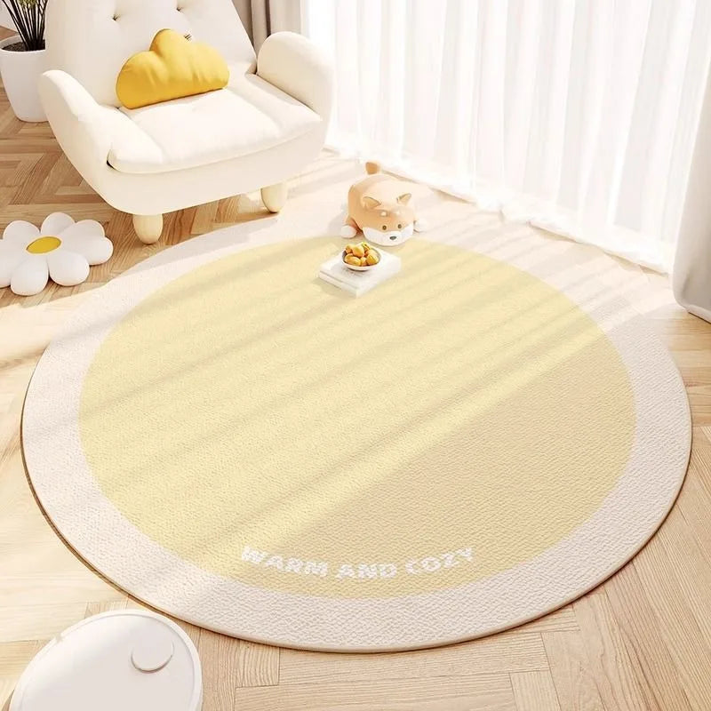 tapis rond moderne rayures horizontales bleu clair jaune clair beige vert clair polyester anti