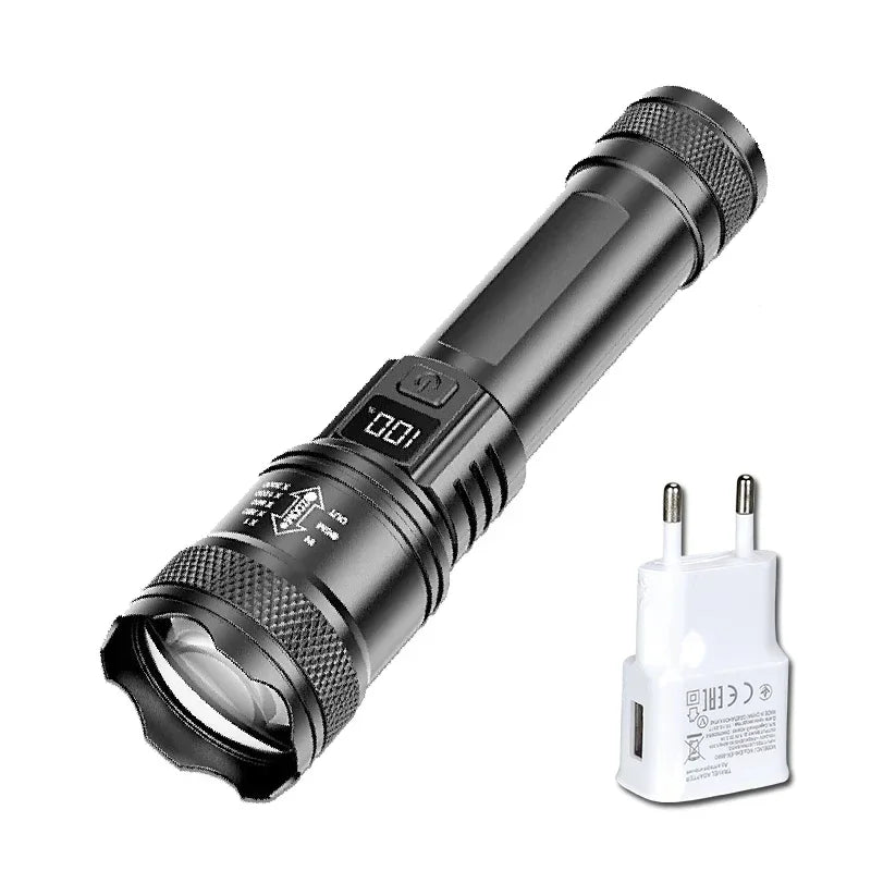 lampe torche rechargeable led noire intense camping 500m étanche usb variateur modulations modernisée