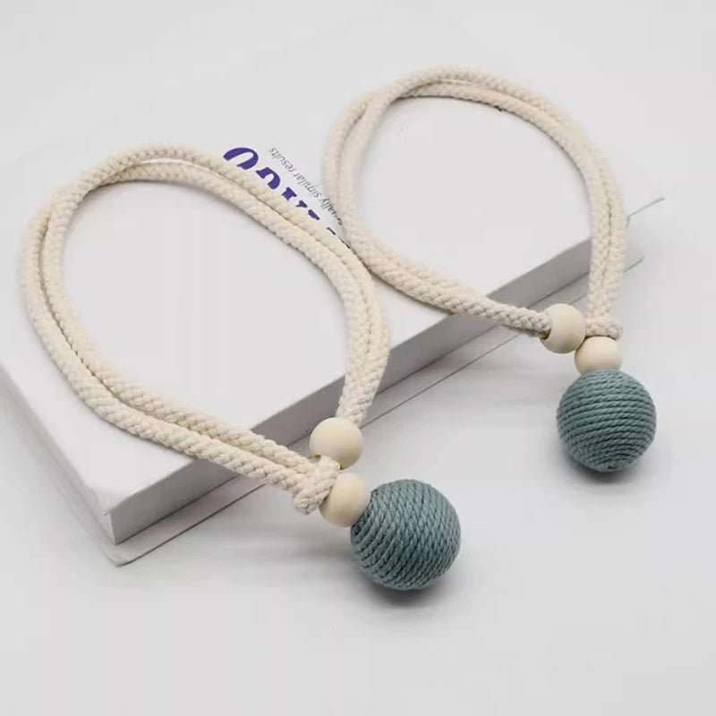 corde rideaux tressée beige rose noir moderne boules bois fixations rustique