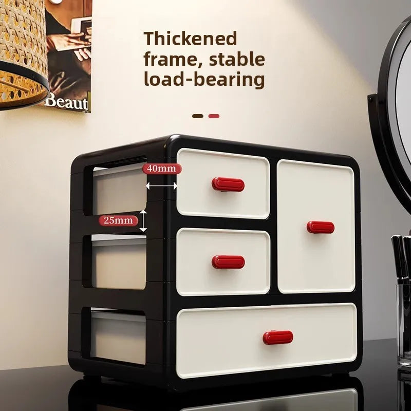 boîte maquillage moderne boîtes rangement noires blanches rouges poignées motifs géométriques