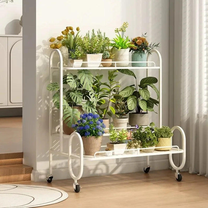 étagère métal mobile moderne roulettes blanc noir plante pot extérieur assemblage facile