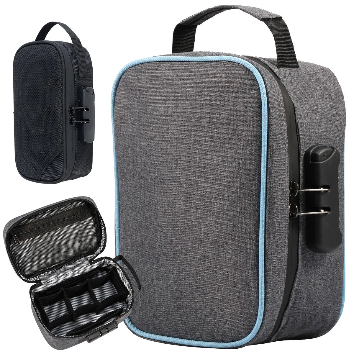 Sac rangement réutilisable toile nylon gris bleu clair moderne code sécurité poignée amovible voyage