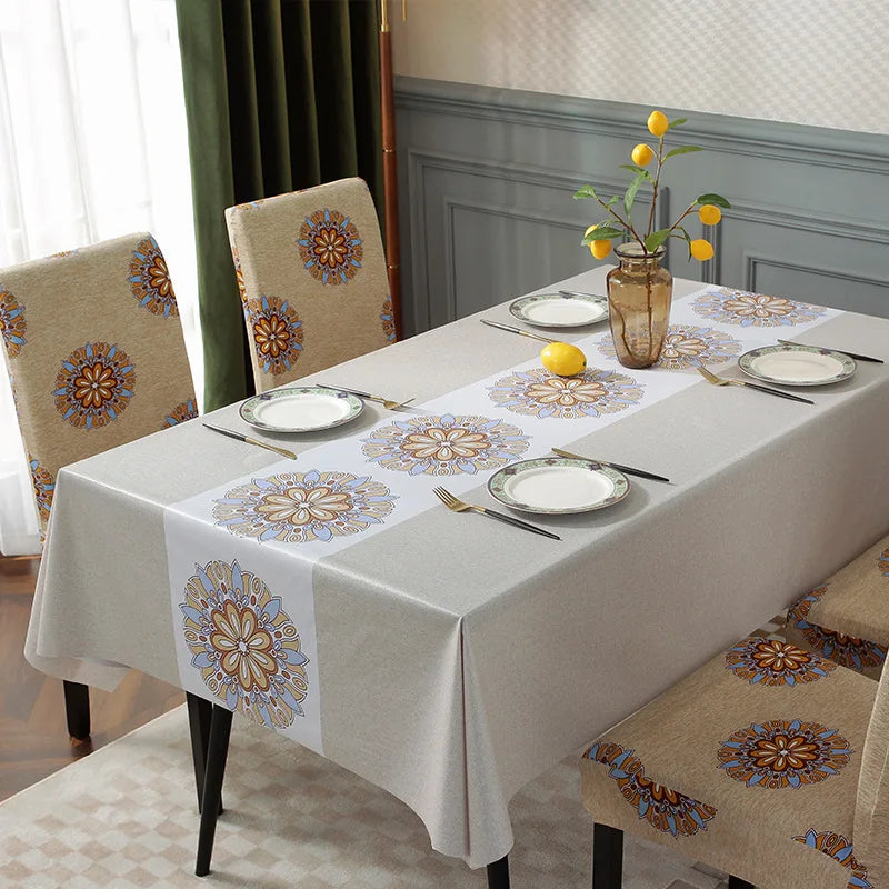 nappe table moderne beige motifs floraux imperméable pvc extérieur mariage festives 140x180cm