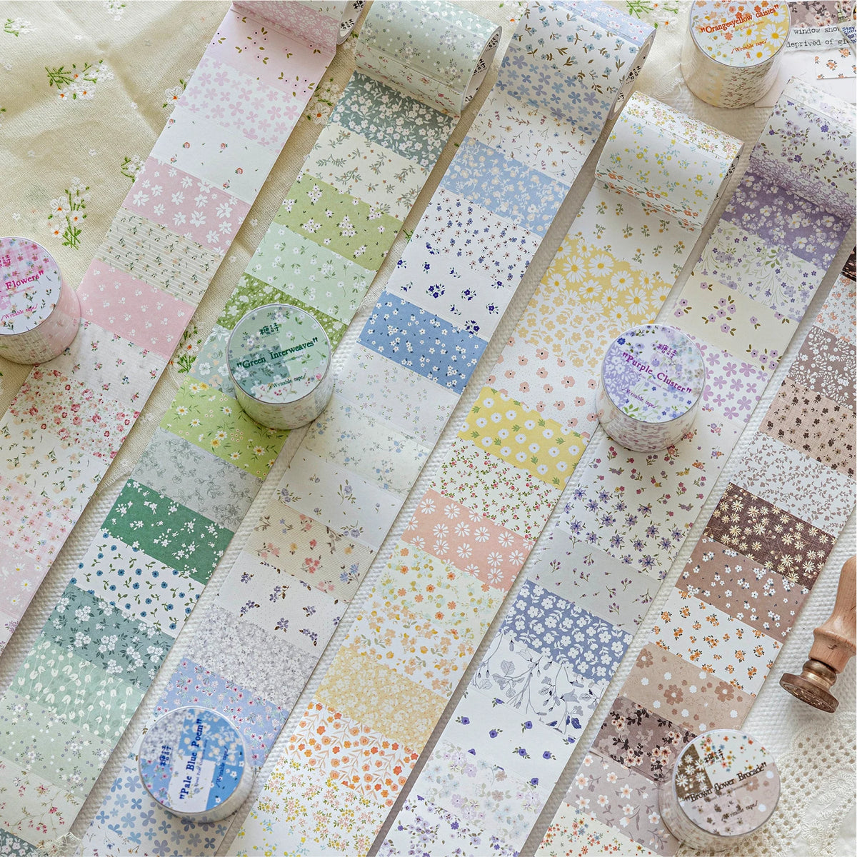rubans adhésifs décoratifs fleurs vintage blanc bleu vert rose marron violet points floral scrapbooking