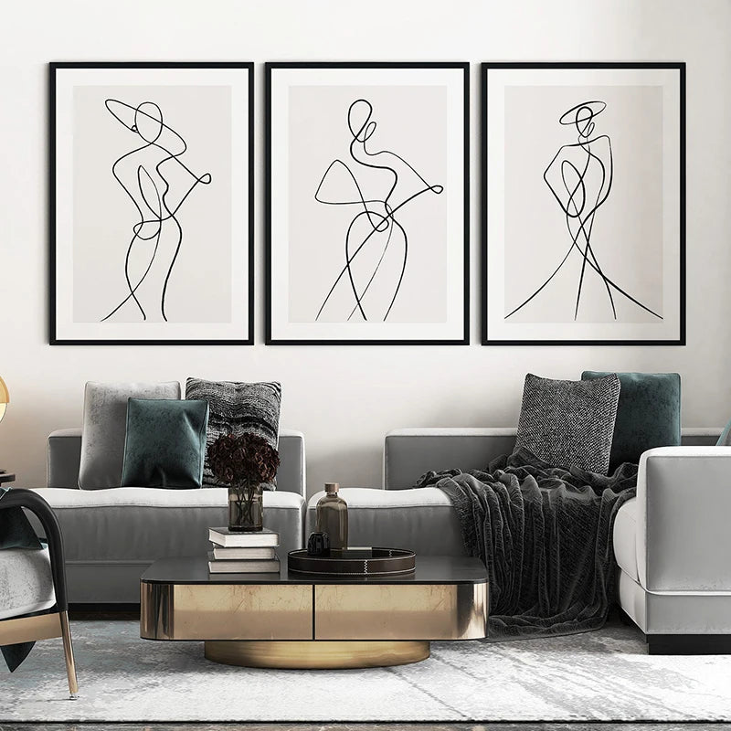 Tableau d'art mural minimaliste en toile avec design abstrait et lignes épurées