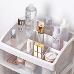 organisateur rangement cosmétiques blanc tiroirs transparents modernes compartments poignées grilles