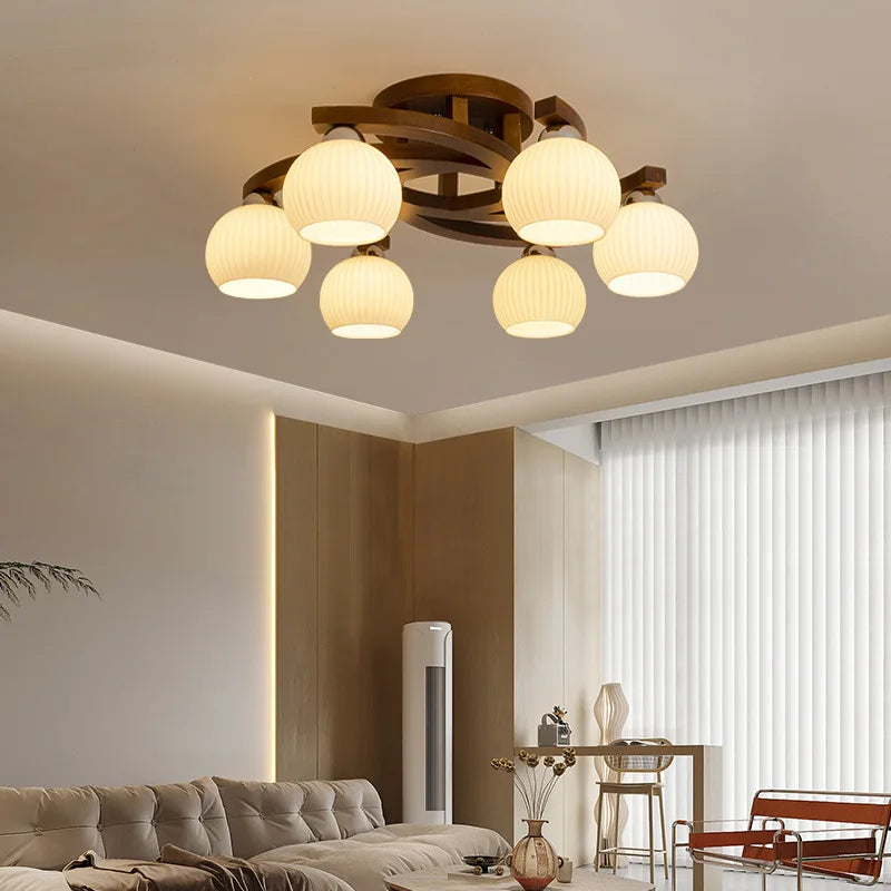 plafonnier moderne bois foncé blanc scandinave lampes éclairage salon chambre