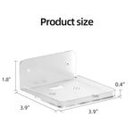 Étagère murale transparente blanche supportant un téléphone dans une salle de bain épurée