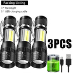 lampe torche noire rechargeable zoomable lumières led modes strobe campingurgence