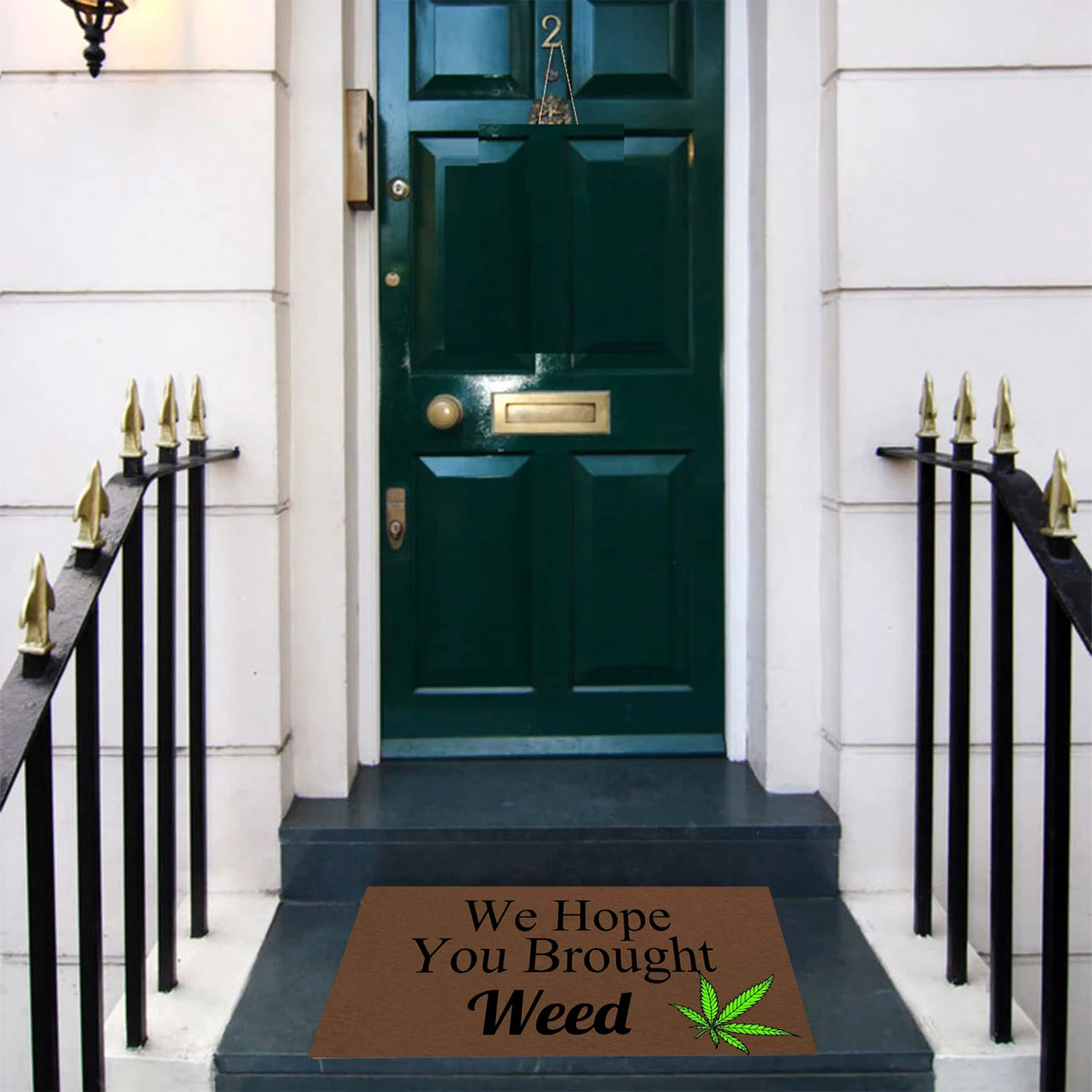 tapis bienvenue antidérapant marron vert blanc humour feuille cannabis porte entree exterieur