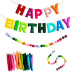 guirlande lettres feutre pompons colorés festives anniversaire decoration lettres relief pompons