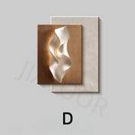 tableau abstrait contemporain mural led blanc gris marron clair ondulé mat éclairage minimaliste chambre