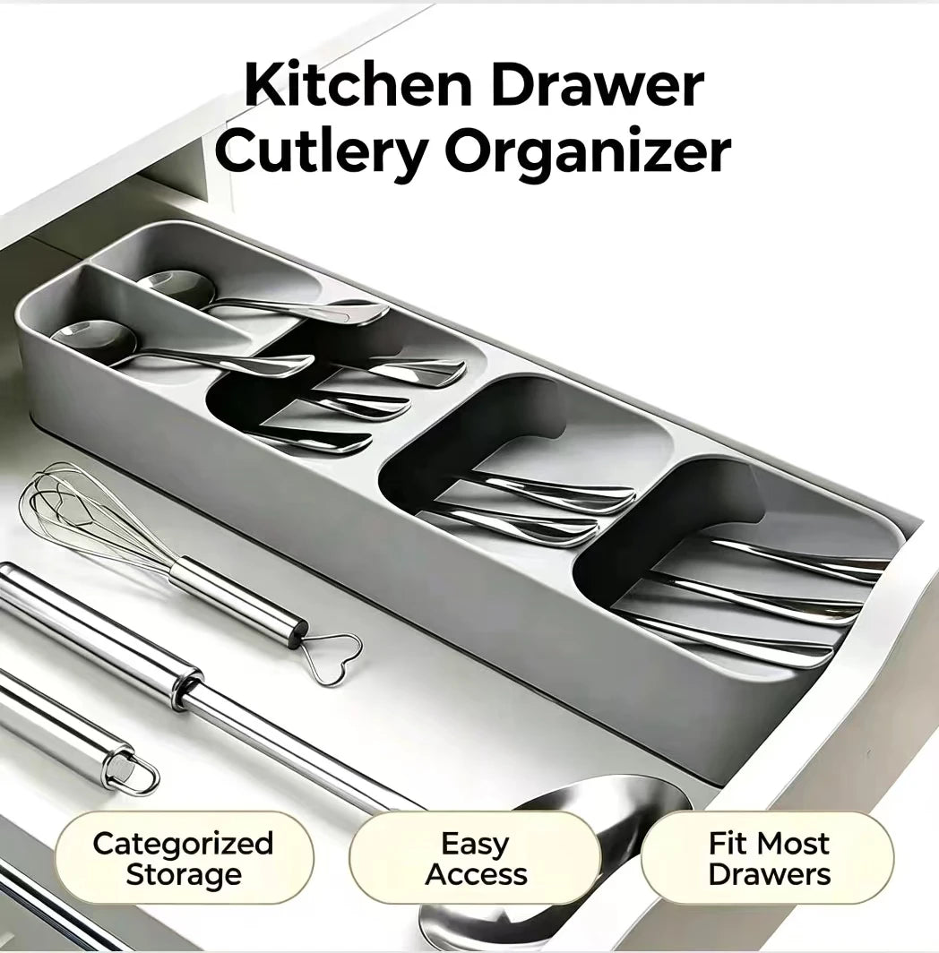 organisateur tiroir couverts multifonction gris blanc moderne réutilisable fourchettes cuillères couteaux spatules