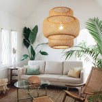 lampe suspendue moderne rustique tissage bambou naturel beige pince lampe