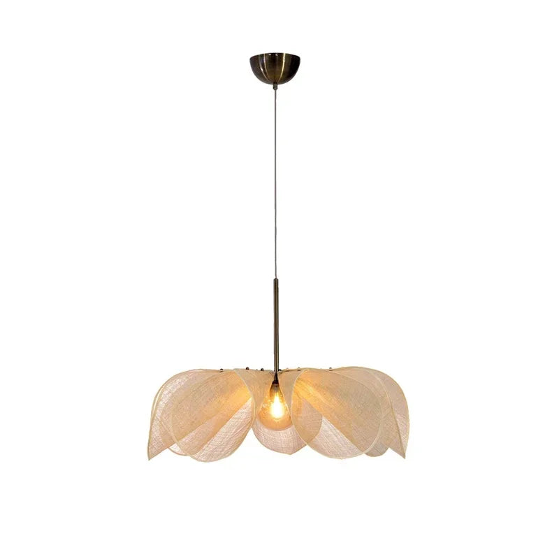 lampe suspendue moderne feuilles ouvertes blanc cassé chaîne métallique encastrée lumière neutreversible