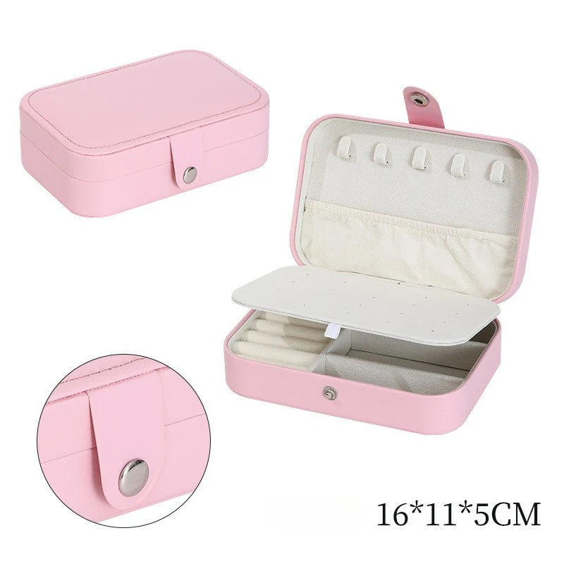 boîte bijoux multifonctionnelle simili cuir bleu marine moderne miroir portable pratique anneaux bracelets boucles