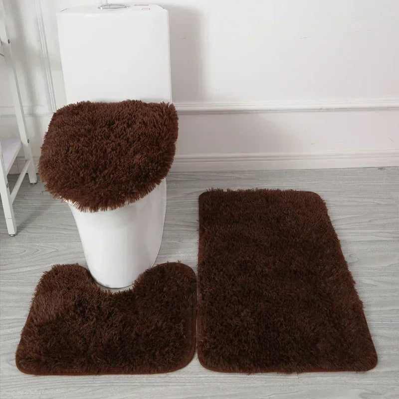 ensemble tapis salle bain pièces beige clair peluche douce antidérapant moderne absorbant