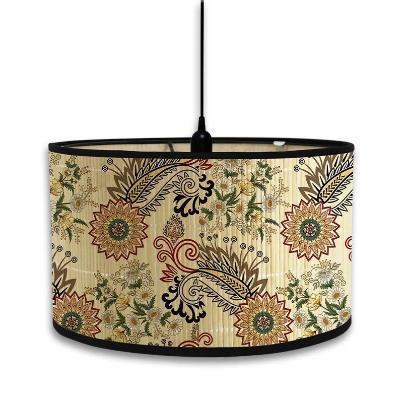 abat jour vintage bambou imprimé floral boho chic décoration maison art déco