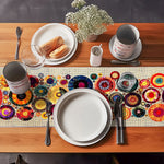 table table lin bohème motifs circulaires multicolores ethnique abstrait salle manger decoration