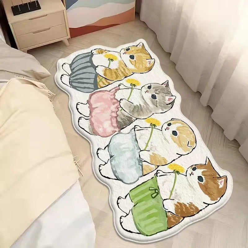 tapis sol chambre coucher motif chat mignon doux décoratif antidérapant maison