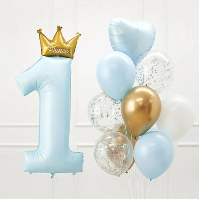 Décoration 1er anniversaire avec ballons numéro 1 et couronne pour fête