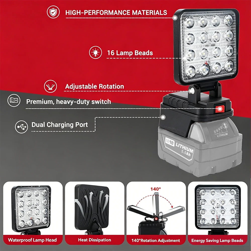 lampe travail led portable rechargeable clips usb rotative étanche moderne noire aluminium