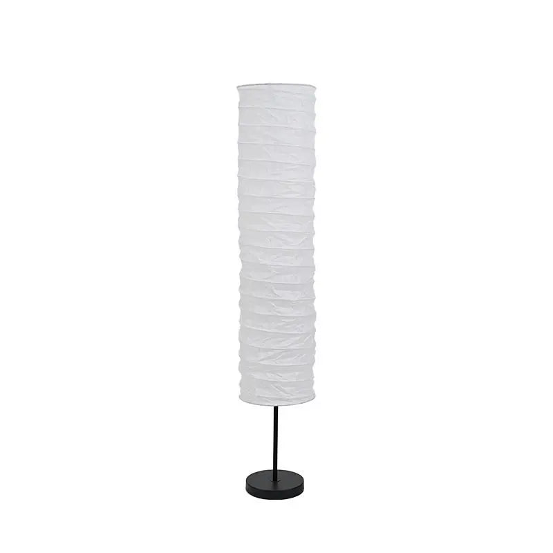 lampe sol moderne abat jour blanc rayures horizontales opacité base noire câble électrique 22cm