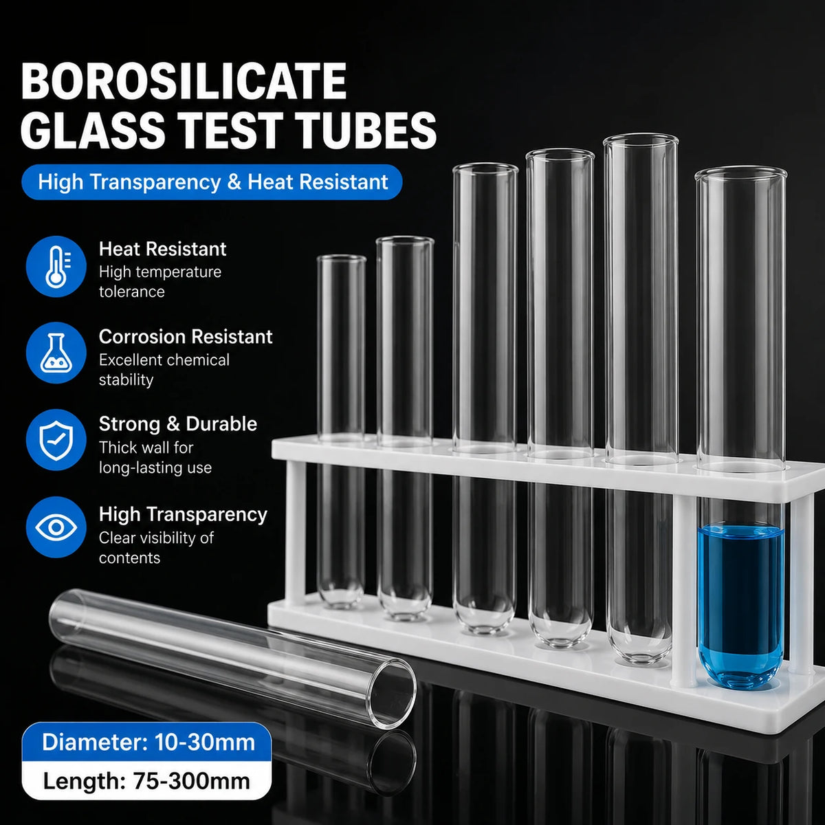 tubes essai verre borosilicate transparent fond rond utilisation laboratoire plantes hydroponiques décoration pièces