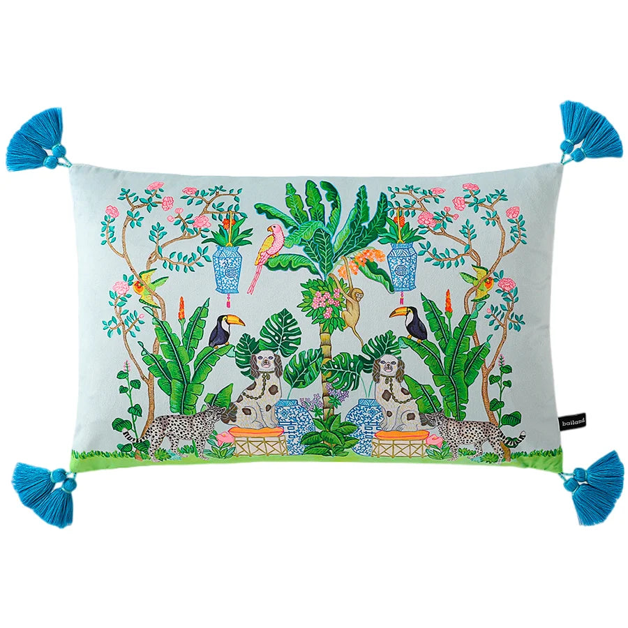 taie d'oreiller imprimée léopard tropical velours carré moderne deux côtés opaques tassel rouge océanique