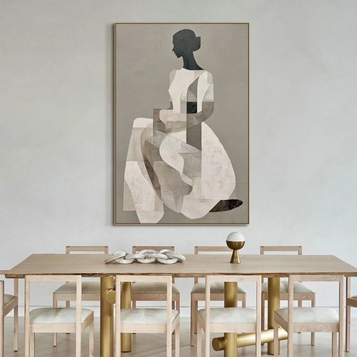 tableau abstrait géométrique moderne minimaliste beige gris rose noir blanc