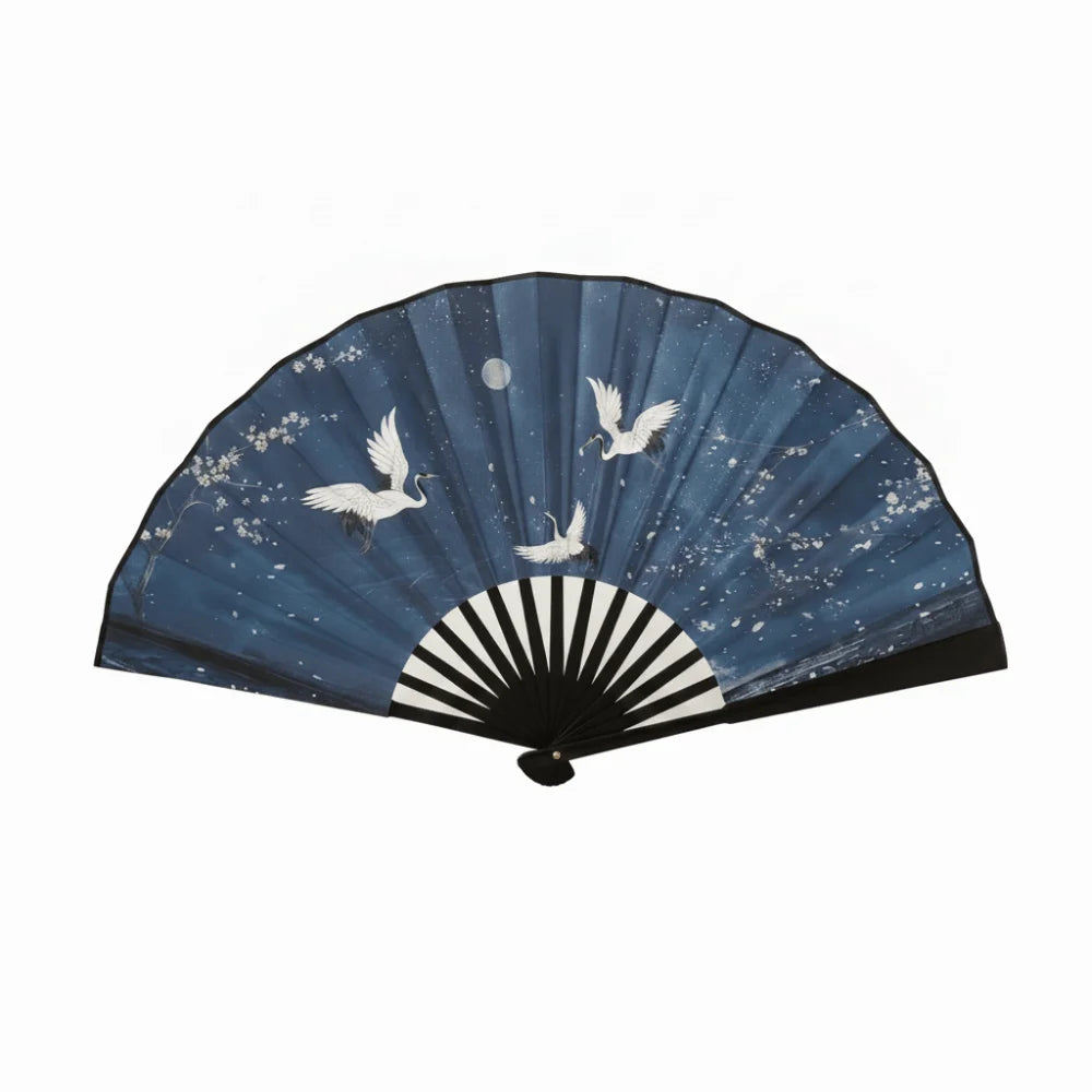 éventails pliants traditionnels chinois fleurs papillons calligraphie paysages noir blanc bleu gris rose support