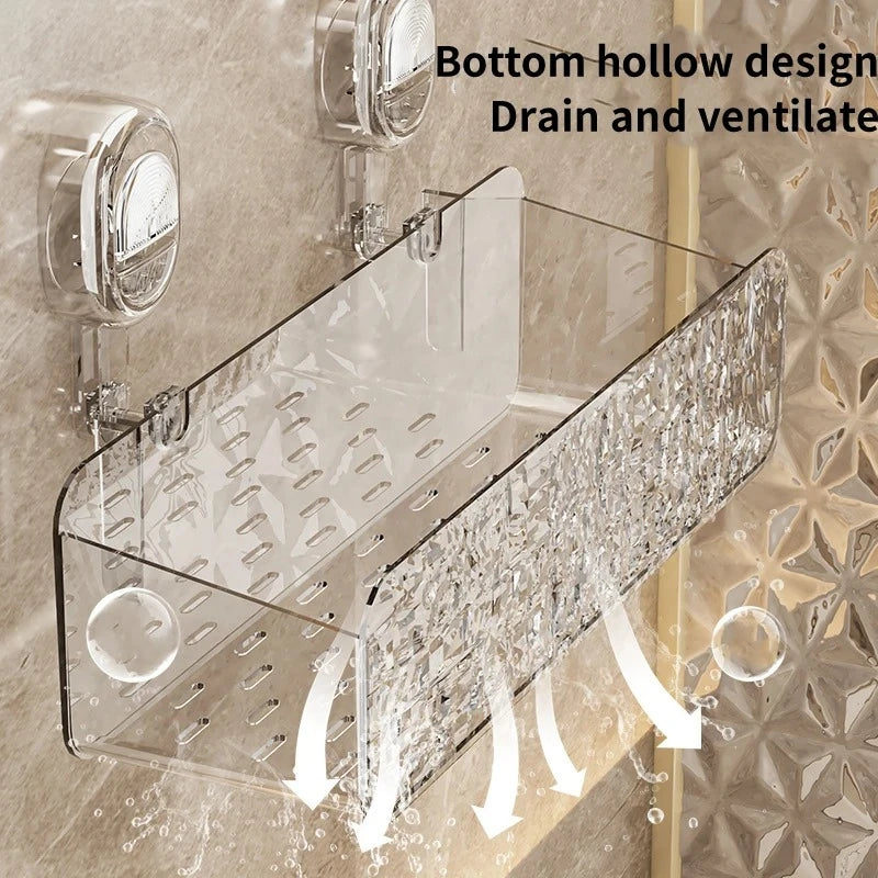 étagère salle bain transparente ventouse moderne polie rangement plastique