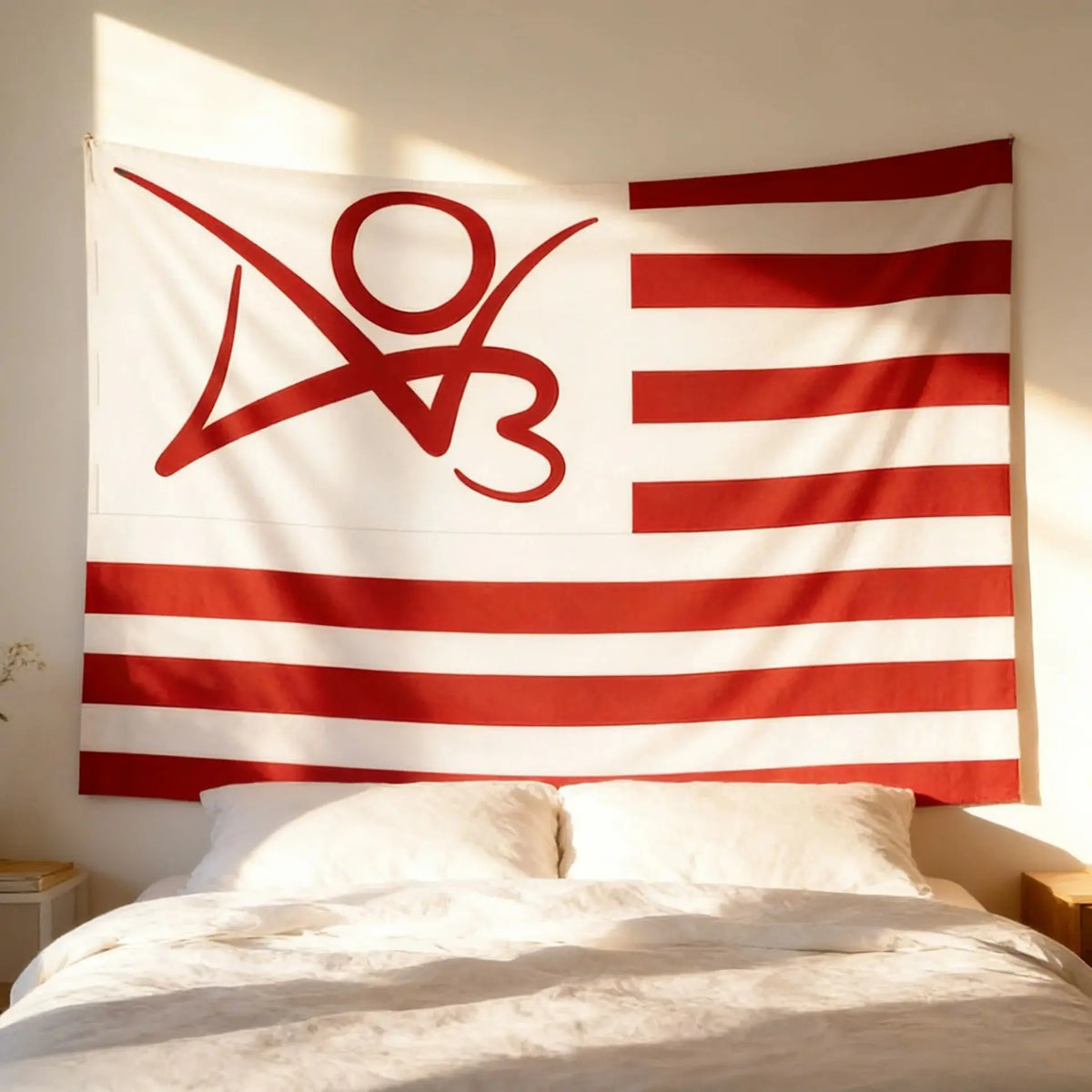 tapisserie moderne rouge rayée symbole abstrait clips fixation salon chambre