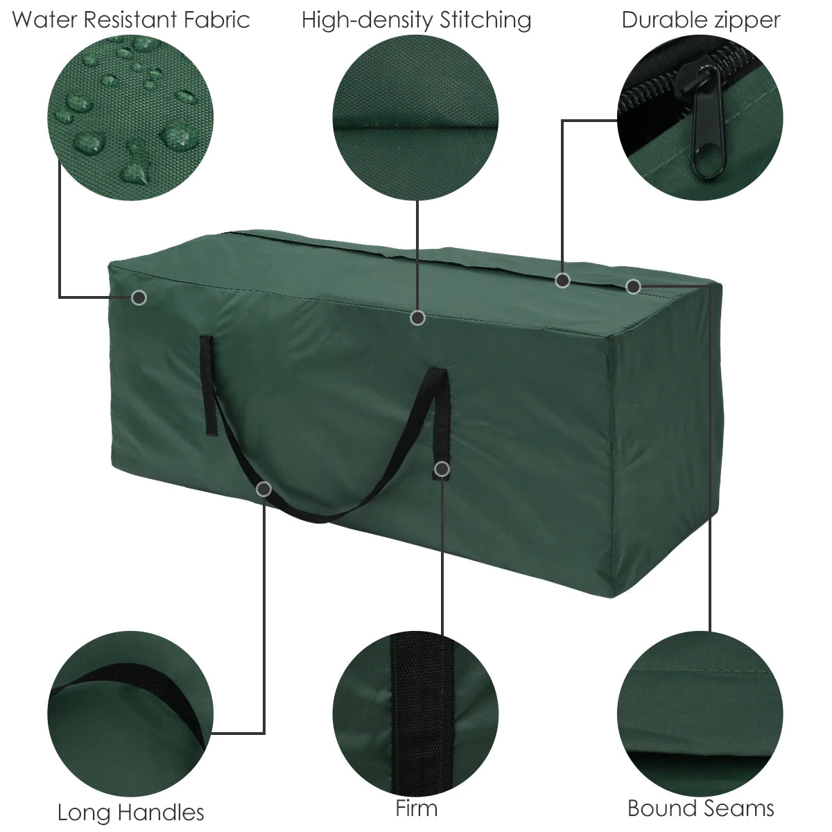 sac rangement extérieur vert foncé imperméable poignées fermeture glissière robuste multifonction pliable anti poussière